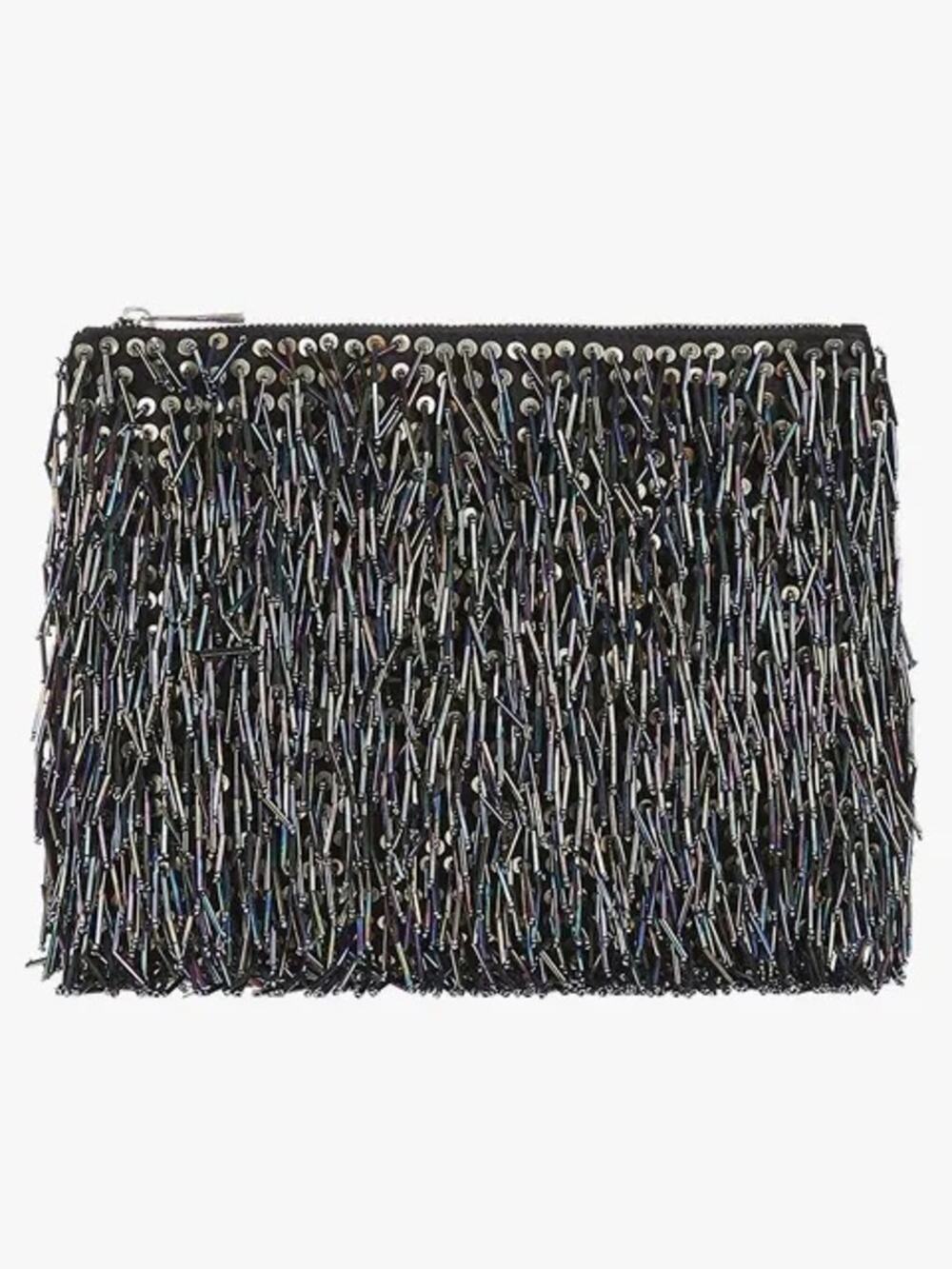 Topshop Beaded Fringe Clutch Multicolor Metallic Evening Zip Bag Chic